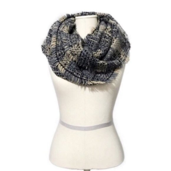 Kimberly Accessories - Gray | Cream | Black Acrylic Blend Fringe Scarf